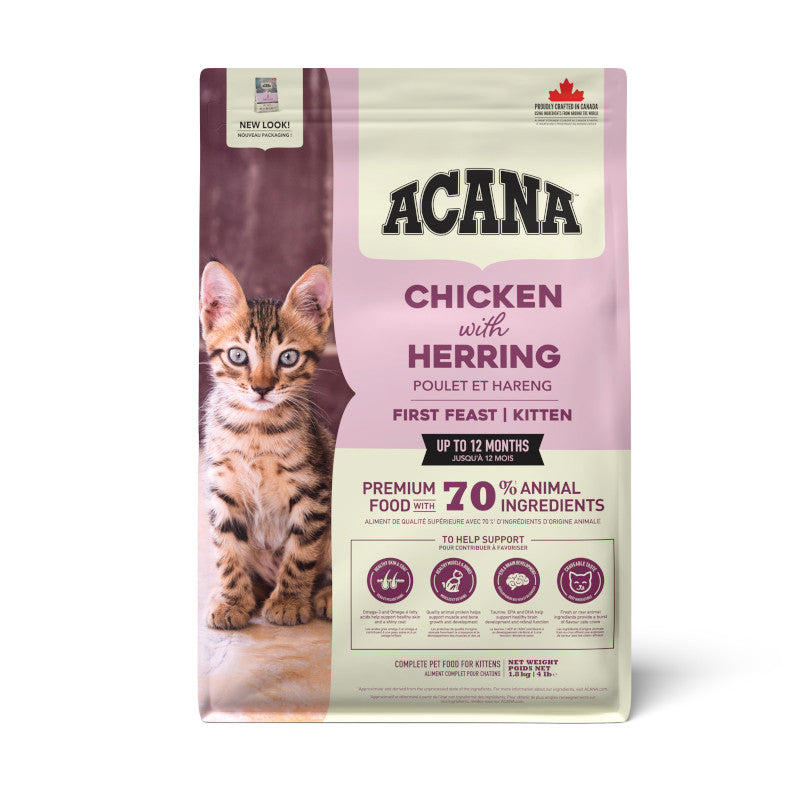 Acana First Feast Chicken with Herring Kitten Recipe Cat Food – front of bag packaging (South Africa)