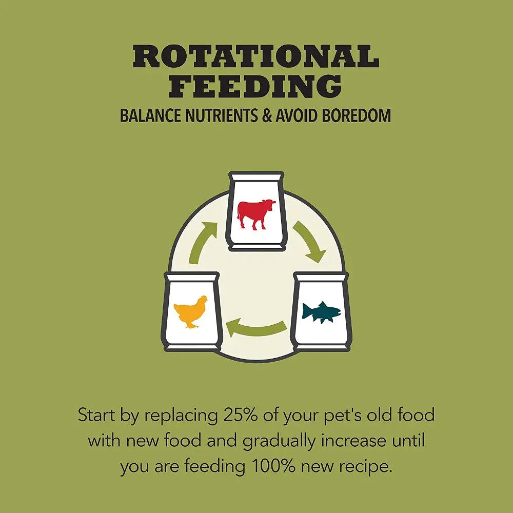Infographic on rotational feeding for pets, highlighting balanced nutrition and gradual food transition.