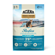 ACANA Pacifica cat food bag featuring wild-caught fish and high protein for all life stages.