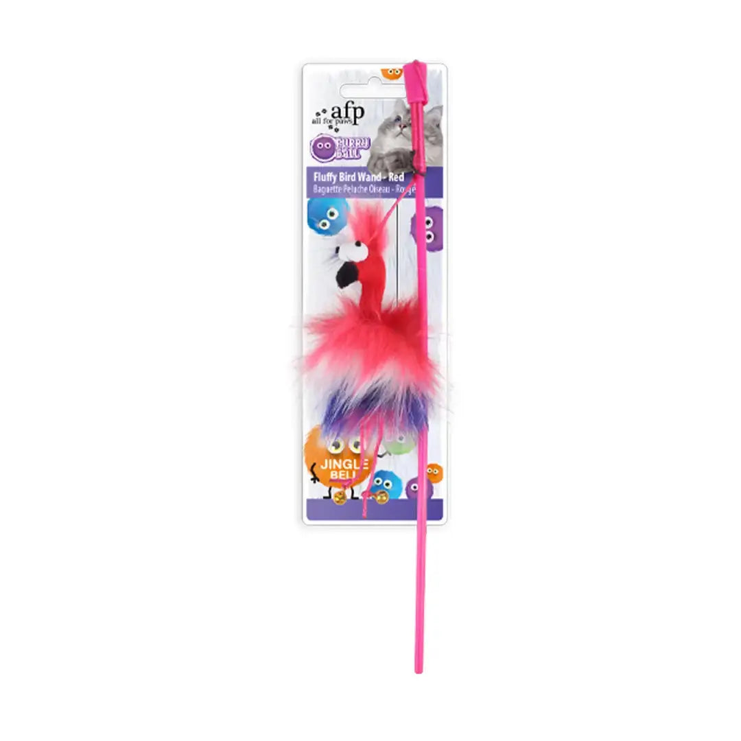 All For Paws Cat Toy Furry Bird Wand Red Interactive Cat Teaser Toy   | Canine & Co