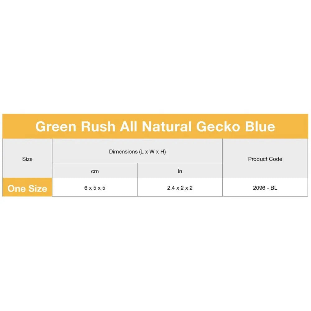 Green Rush All Natural Gecko Blue product dimensions and details for easy reference.