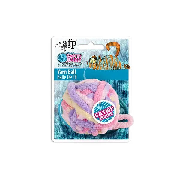 Cat toy yarn ball with catnip, colorful design, perfect for playful feline fun.