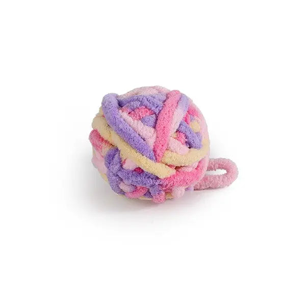 Colorful plush toy ball for pets, perfect for interactive play and chewing.