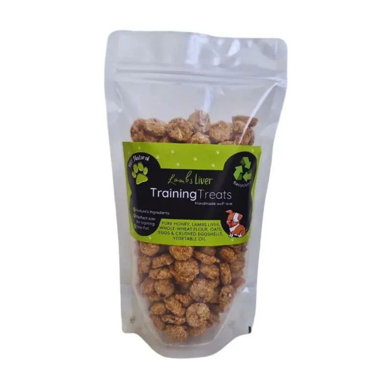 Lamb's liver training treats in a resealable bag, perfect for rewarding pets during training sessions.