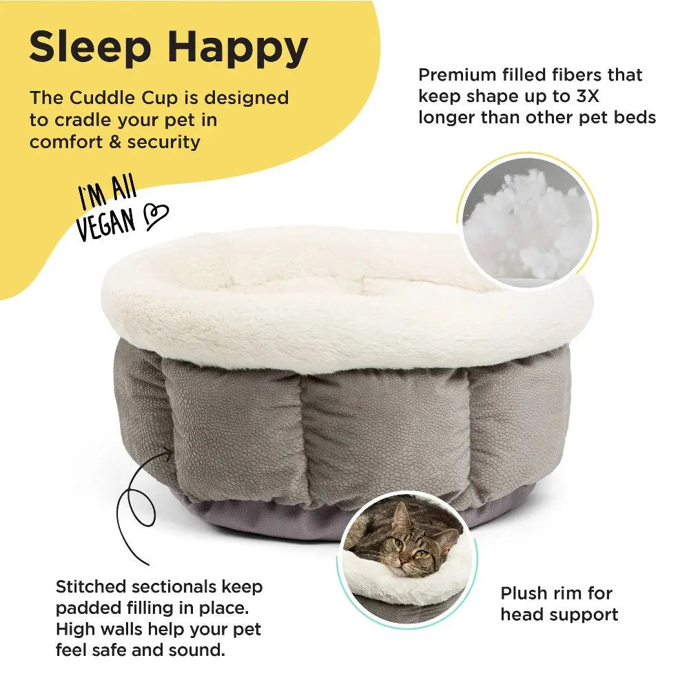 Cozy pet bed with plush rim and premium filling for ultimate comfort and support.