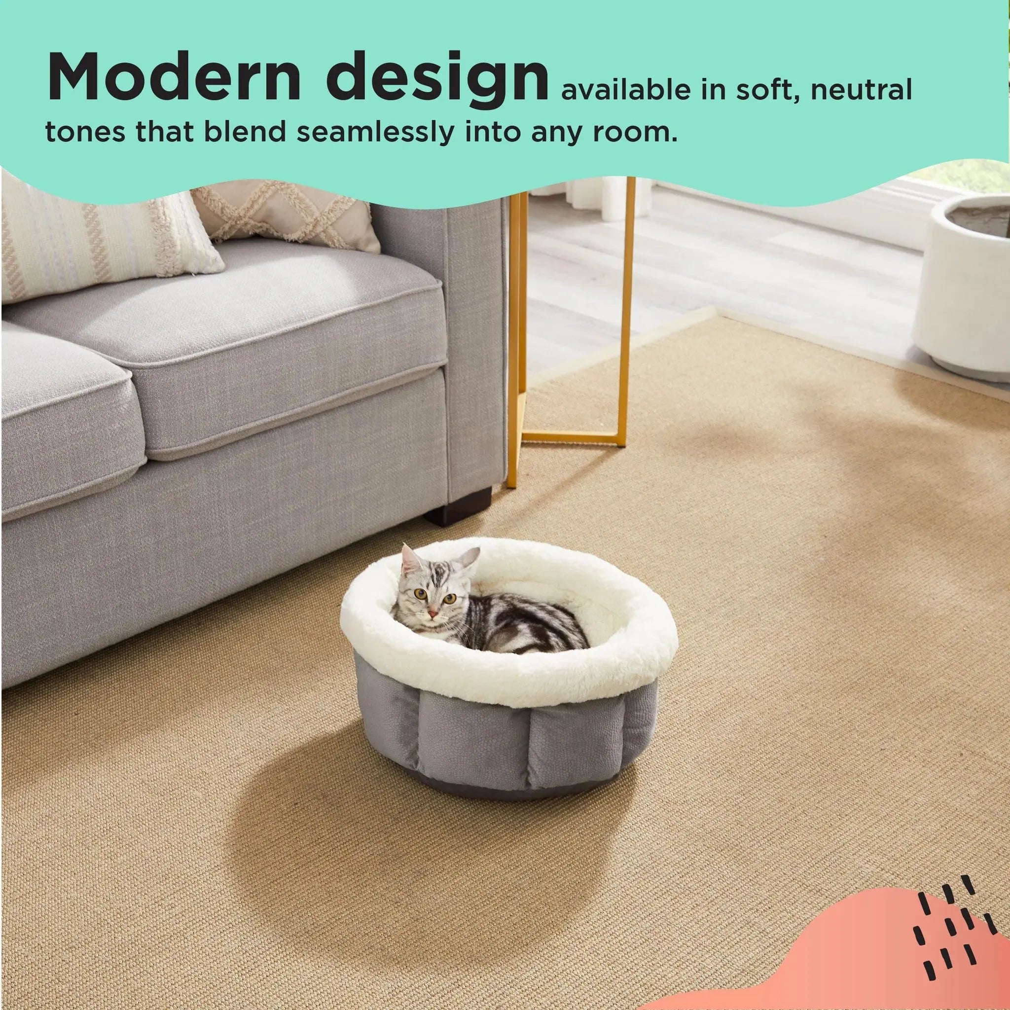 Cozy cat bed with modern design in soft, neutral tones for stylish home decor.