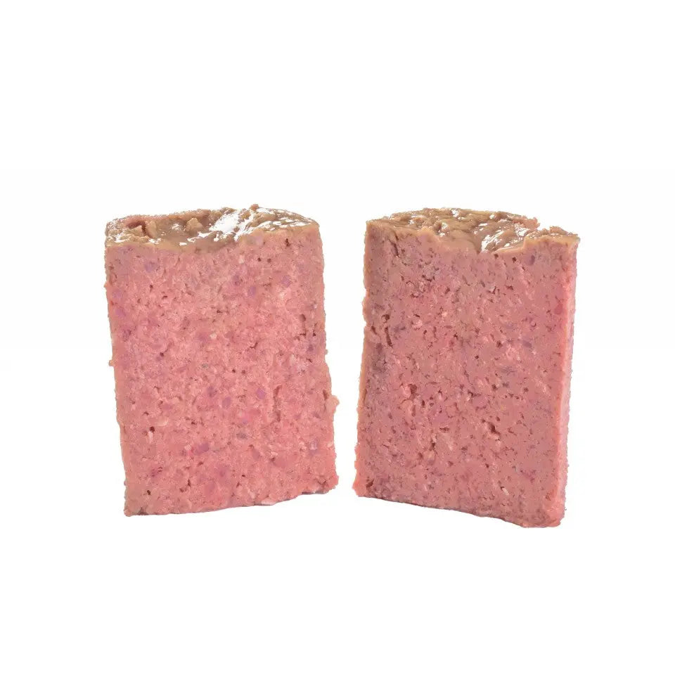 Raw pet food block, high-protein, natural ingredients, ideal for canine nutrition.