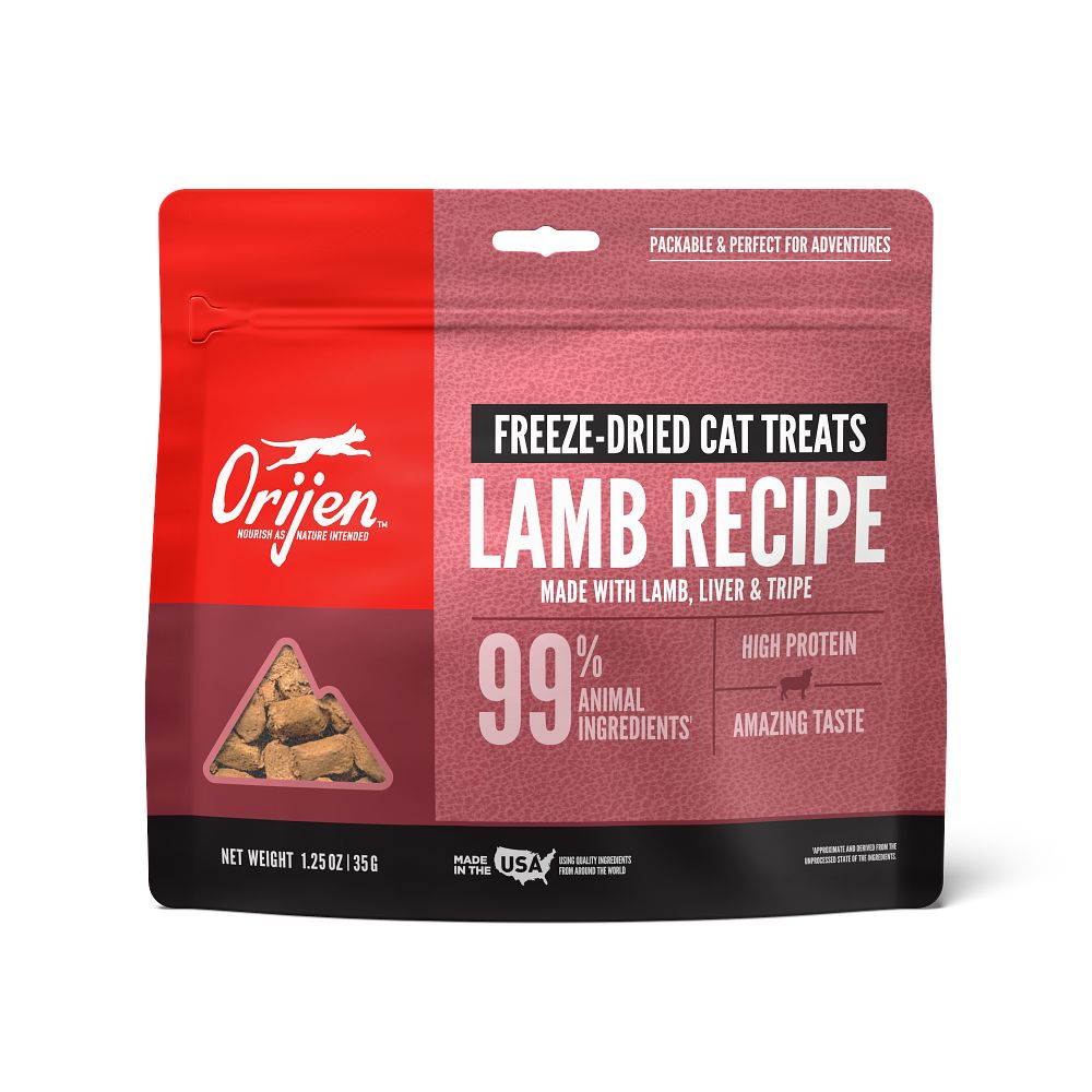 Orijen Grass-Fed Lamb Freeze-Dried Cat Treats – front of bag packaging (South Africa)