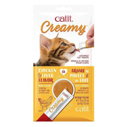 Catit Creamy lickable cat treats in chicken and liver flavor, perfect for healthy feline indulgence.