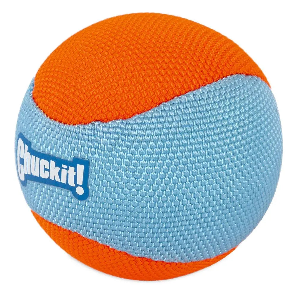 Chuckit! dog ball in blue and orange, perfect for outdoor play and fetch activities.