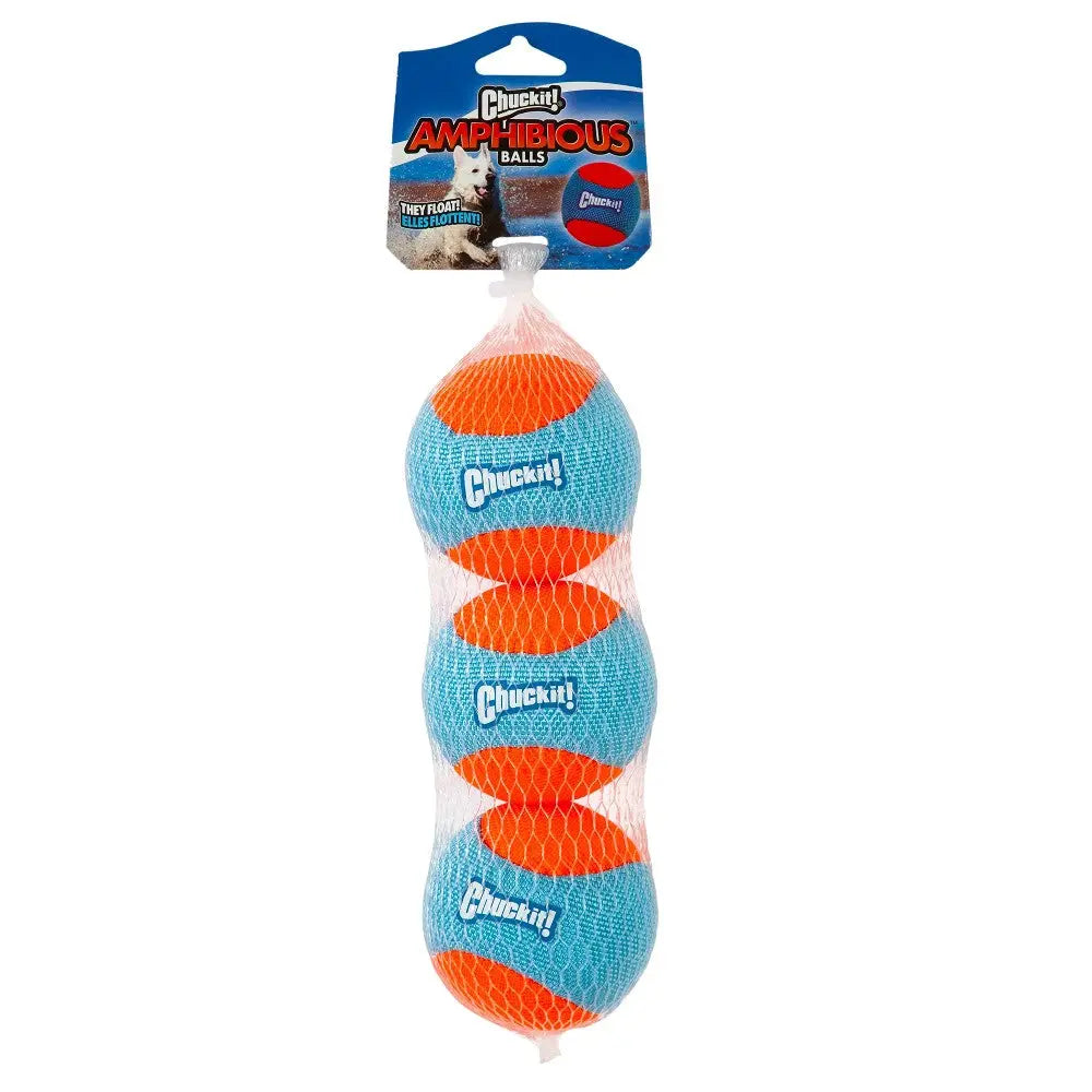 Chuckit! Amphibious balls in a net bag, perfect for water play and fetch with dogs.