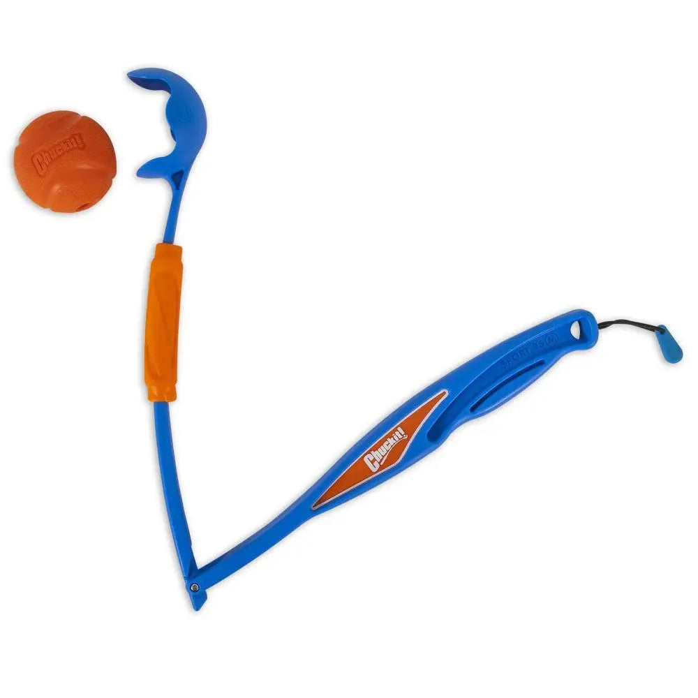 Dog ball launcher with ergonomic handle for easy fetching and playtime fun.
