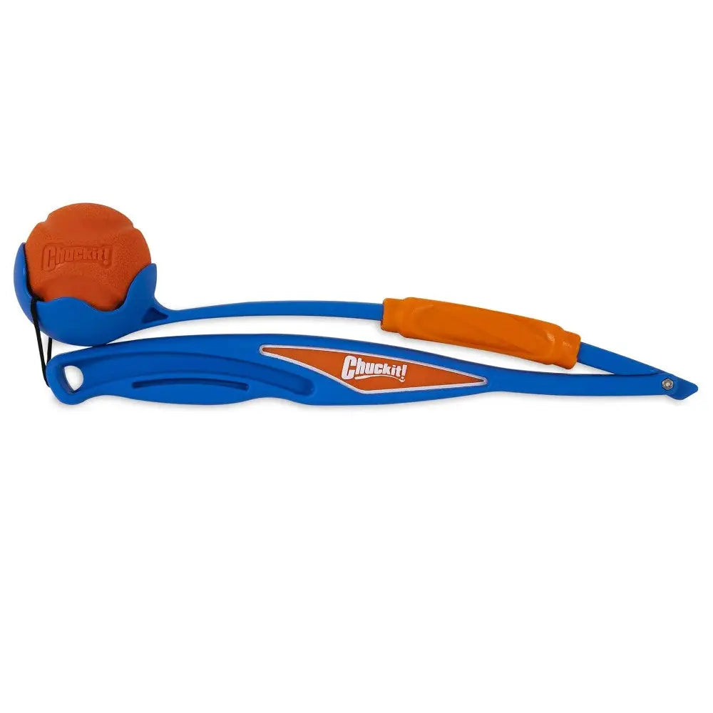 Chuckit! ball launcher in blue and orange, perfect for playing fetch with your dog.