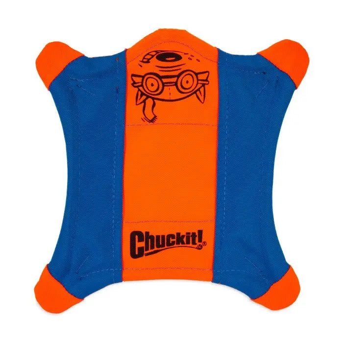 Durable Chuckit! dog toy in blue and orange, perfect for fetch and outdoor play.