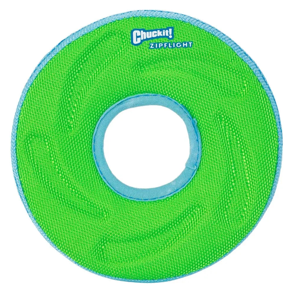 Chuckit! Zipflight dog toy in vibrant green, perfect for outdoor play and fetch activities.