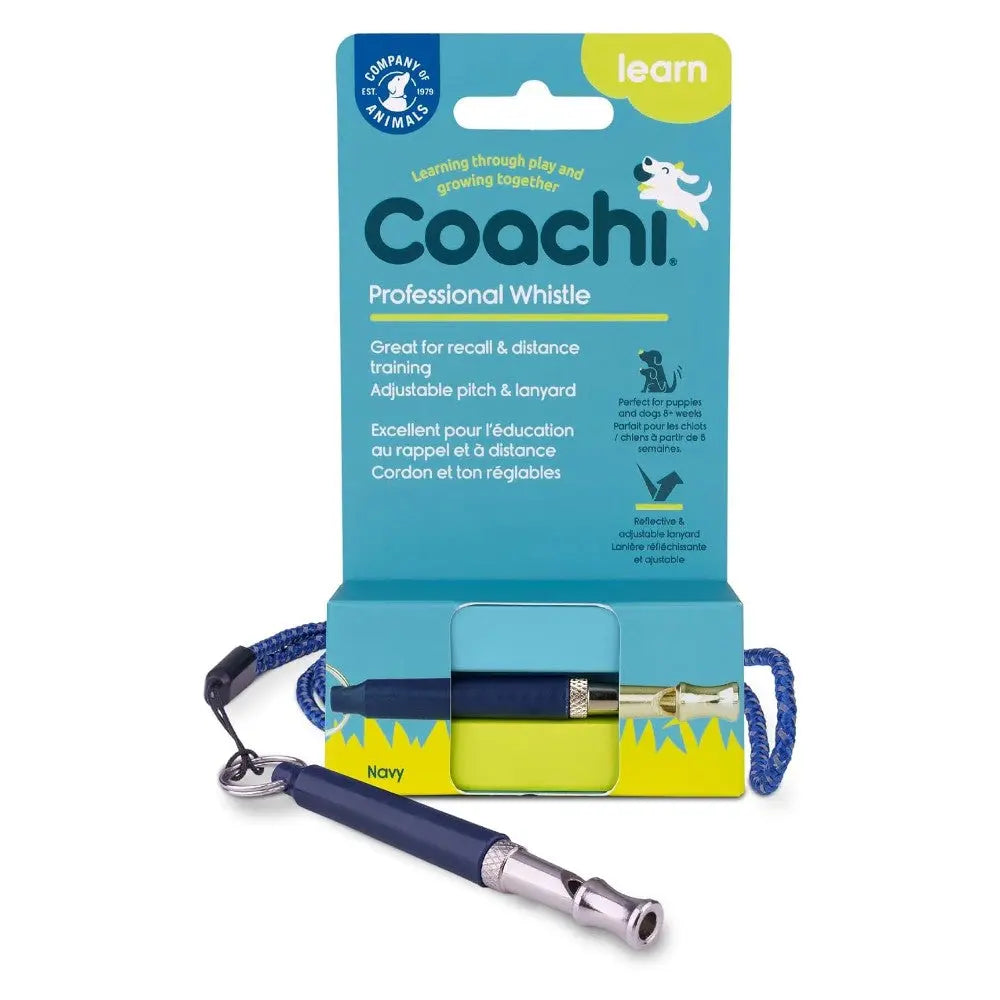 Professional dog training whistle with adjustable lanyard for effective recall and distance training.