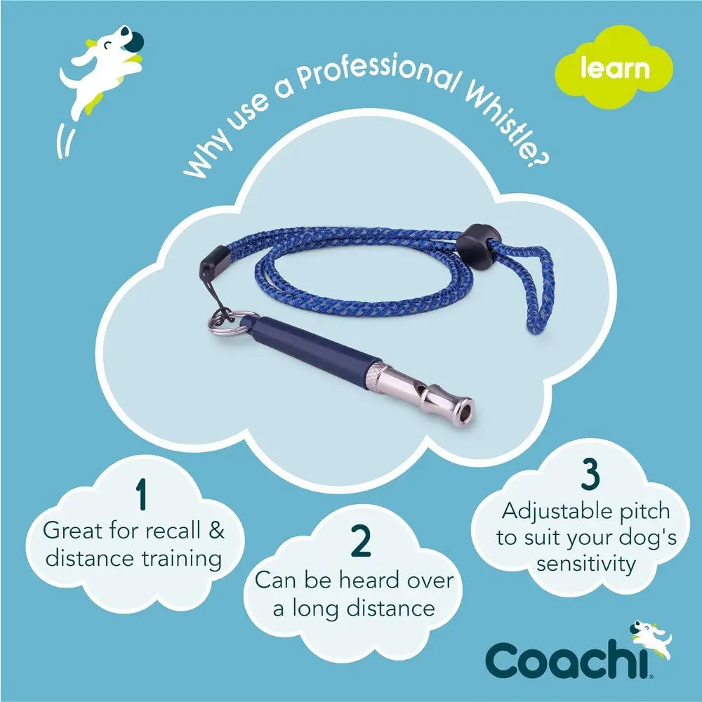 Professional dog whistle for recall and distance training, adjustable pitch for optimal sensitivity.