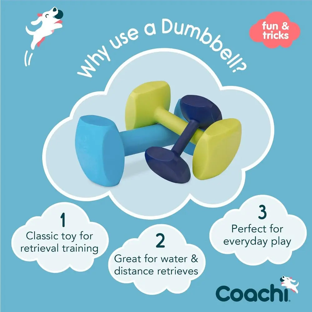 Colorful dog dumbbell toy for retrieval training and everyday play.