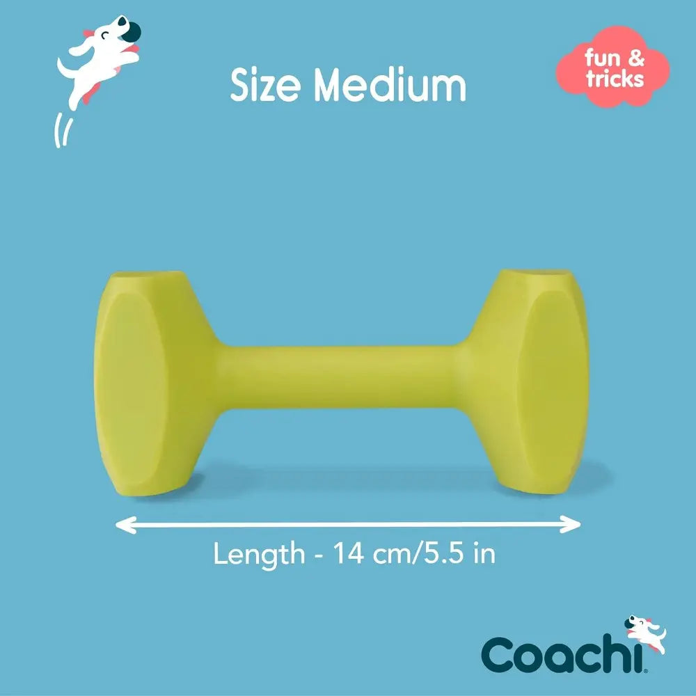 Medium-sized dog toy dumbbell in bright yellow for fun and exercise.