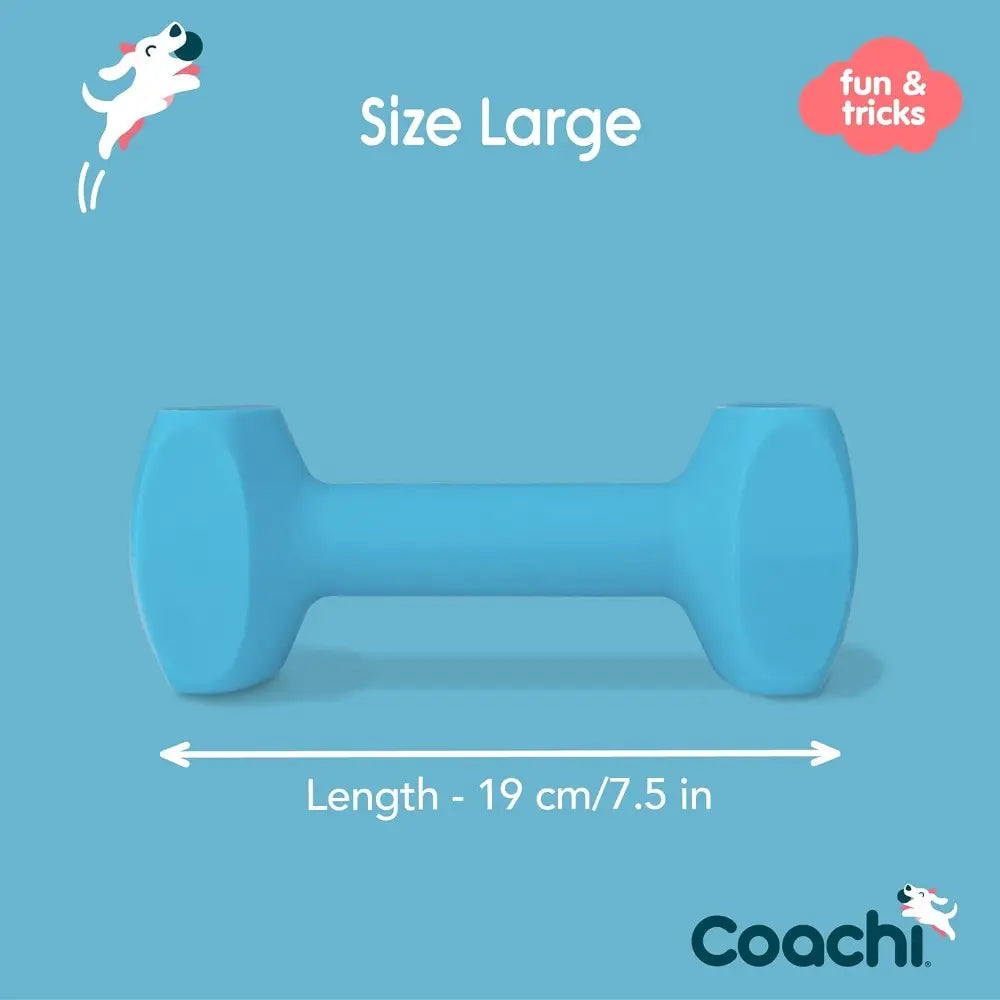 Blue large dog toy dumbbell, 19 cm long, perfect for fun and tricks.