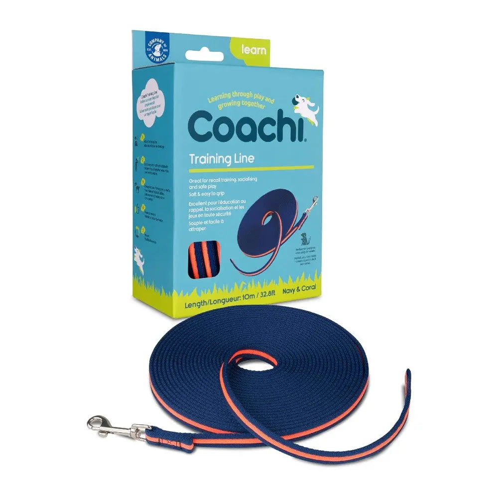 Training line for dogs, featuring a durable design in navy and coral, ideal for training and outdoor activities.