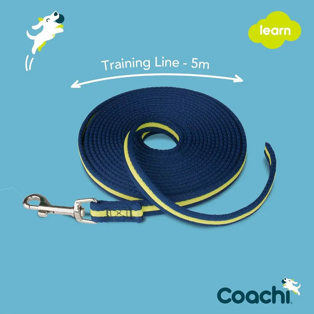 Navy training line for dogs, 5 meters long, perfect for training and outdoor activities.