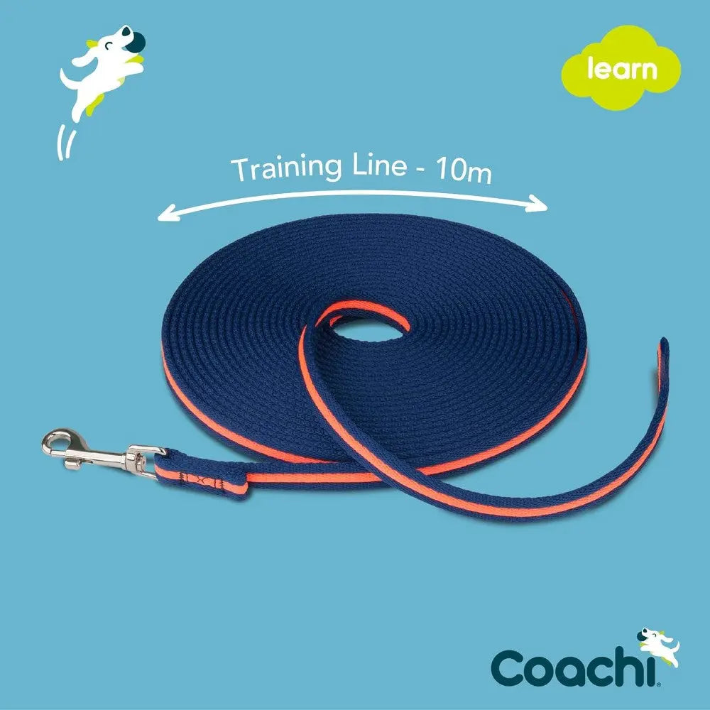 Navy training line for dogs, 10m long, perfect for training and outdoor activities.