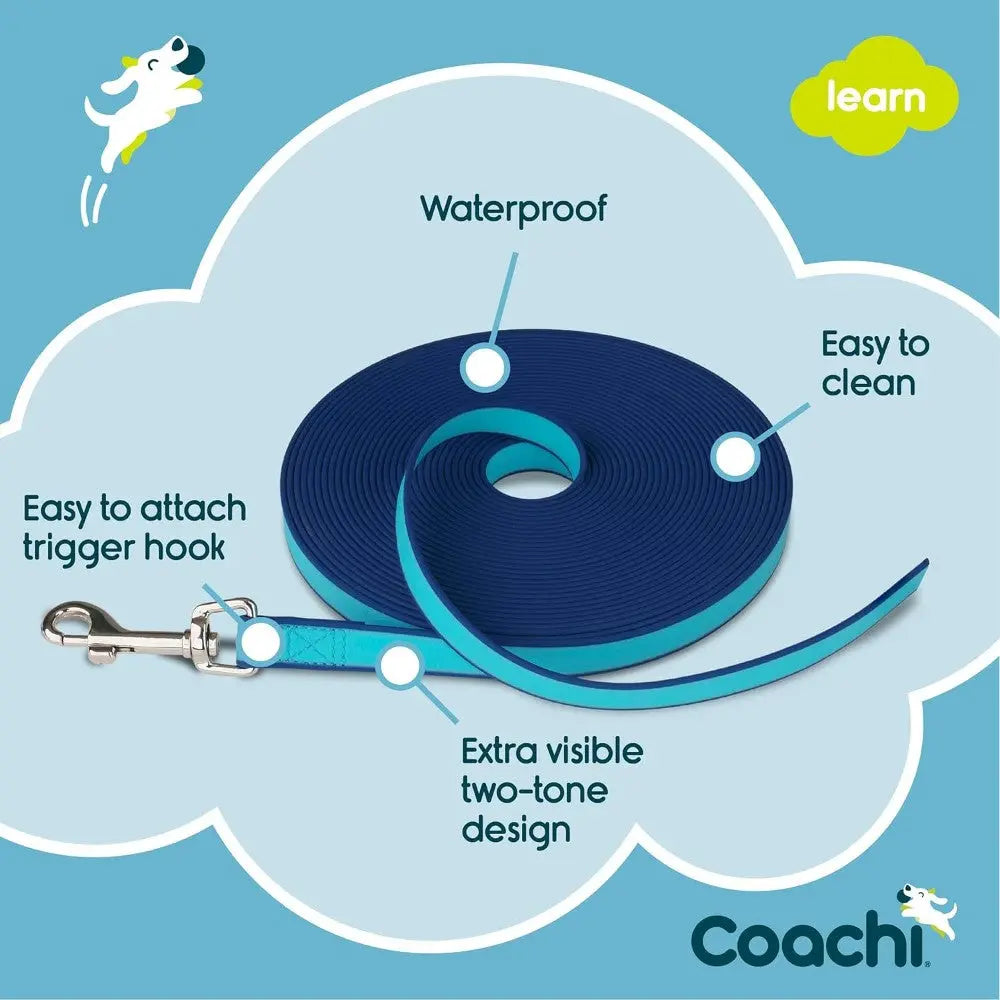 Waterproof dog leash with easy-to-clean design and visible two-tone color for safety.