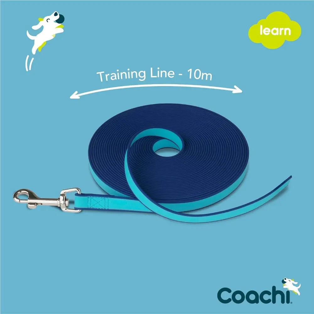 Blue training line for dogs, 10 meters long, ideal for training and outdoor activities.