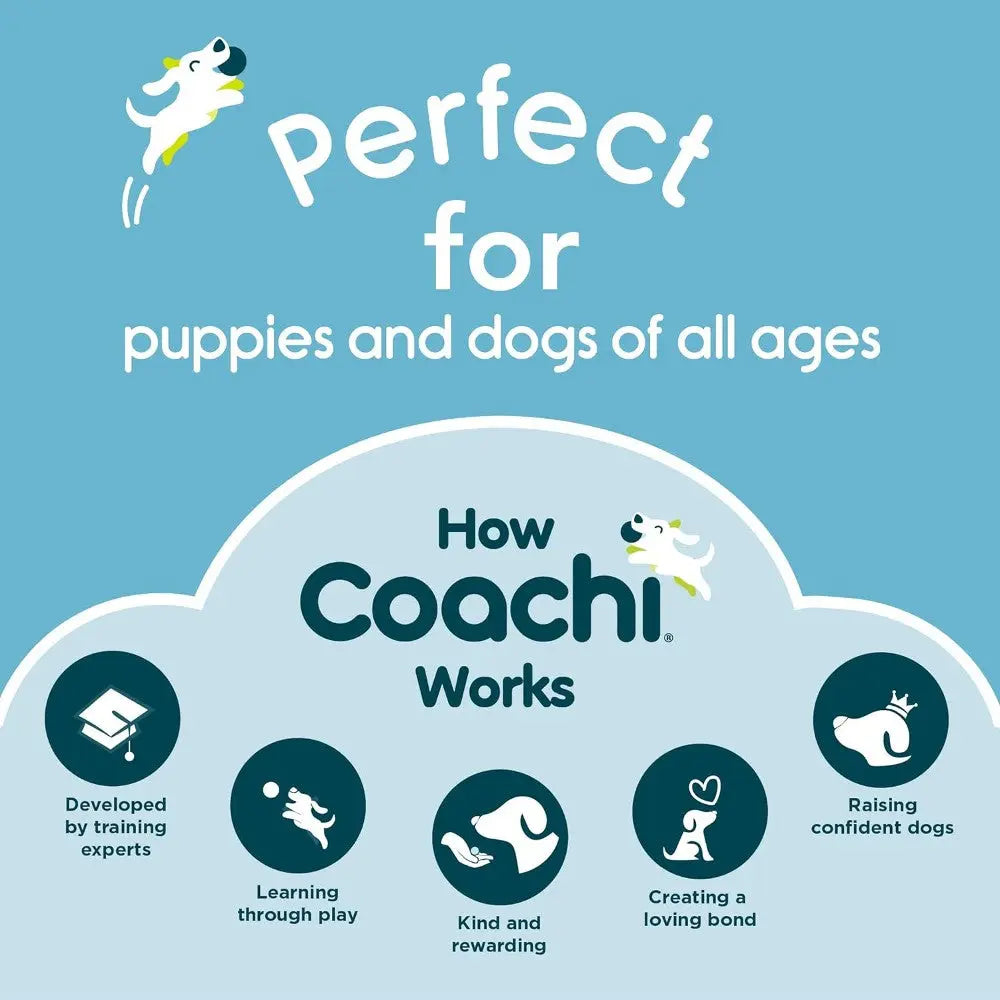 Infographic explaining how Coachi works for training puppies and dogs of all ages.