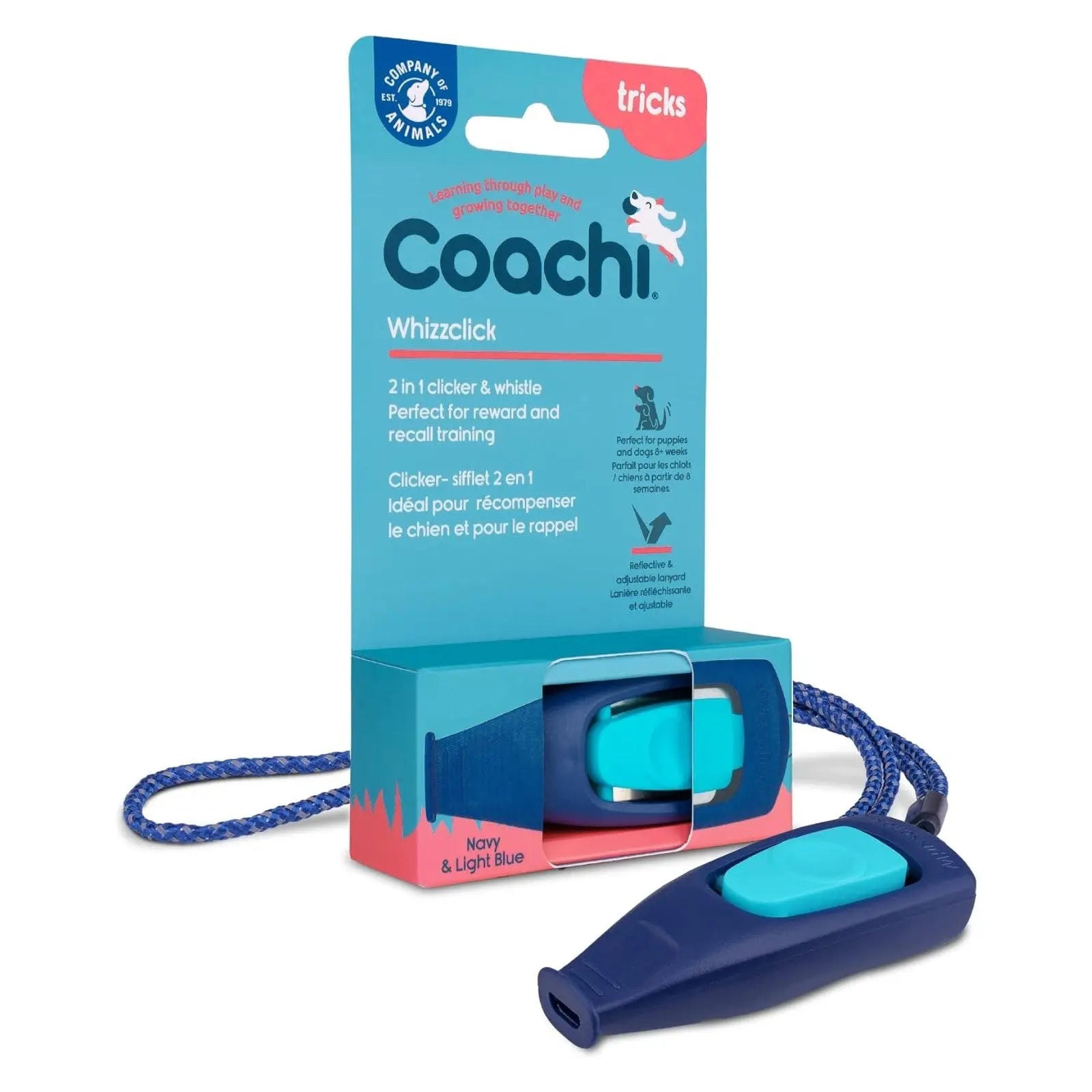 Dog training clicker and whistle for effective reward and recall training.