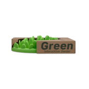 Green interactive feeder designed to engage pets during mealtime with a fun, stimulating shape.