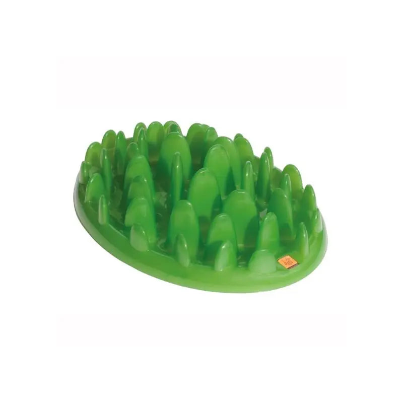 Green slow feeder bowl designed to promote healthy eating habits in pets.