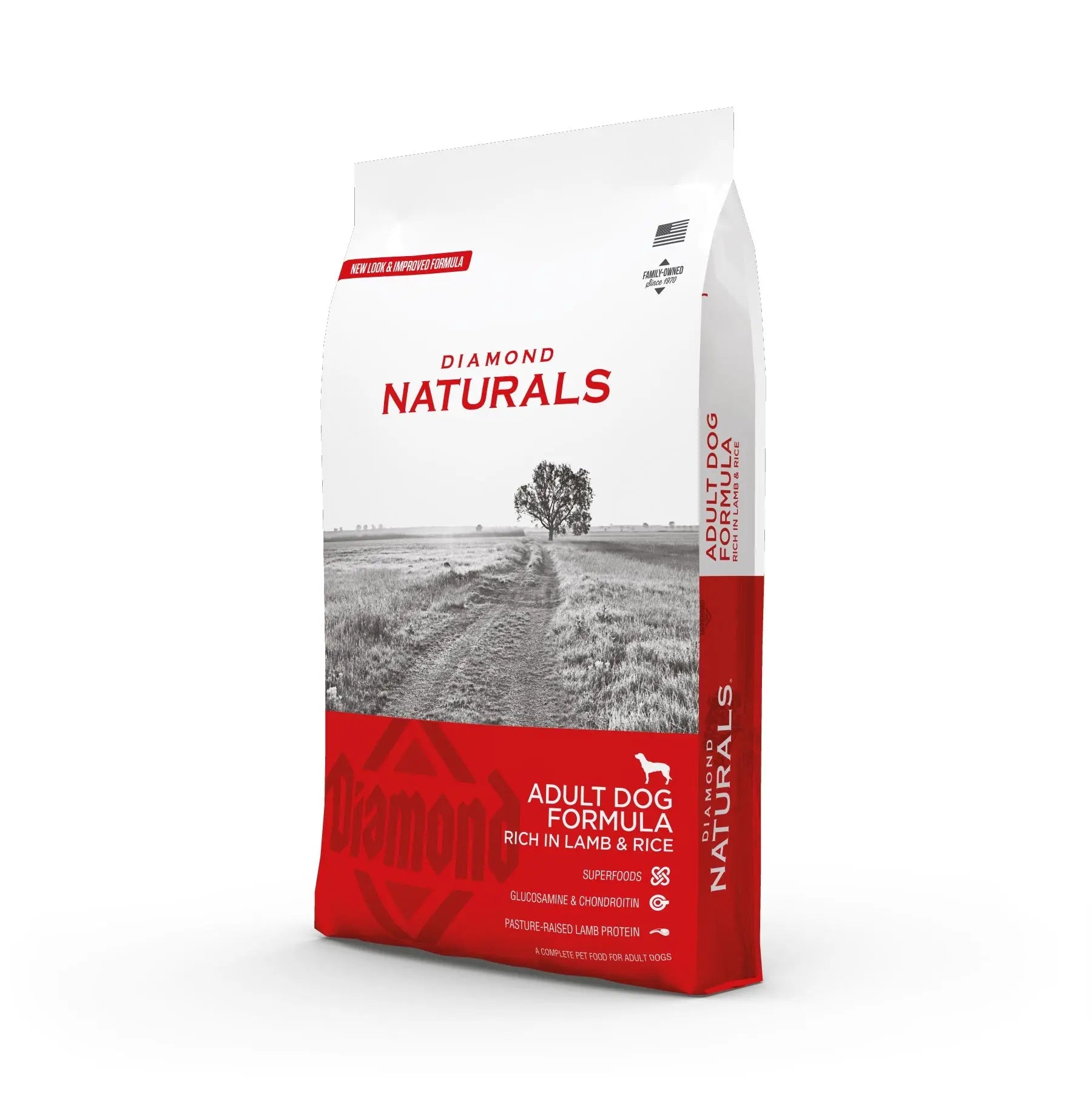 Diamond Naturals Adult Dog Formula, rich in lamb and rice, premium nutrition for healthy dogs.