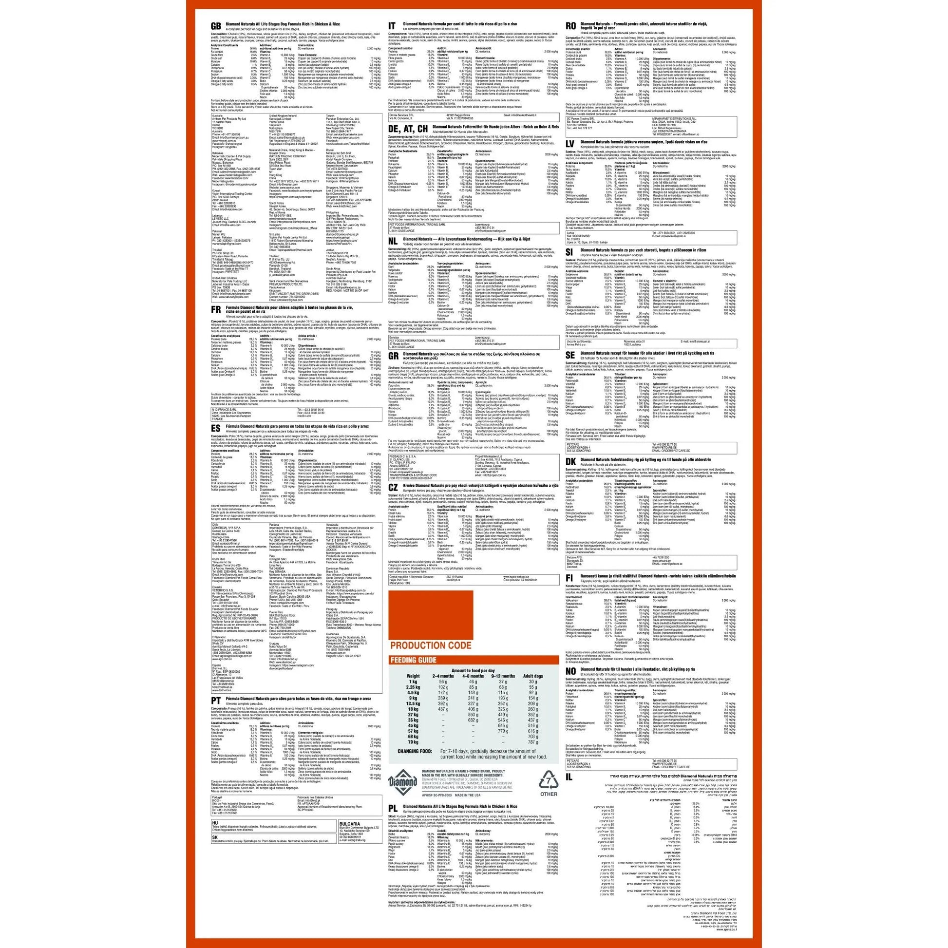 Nutritional information and ingredients list for a food product displayed in a clear, organized format.