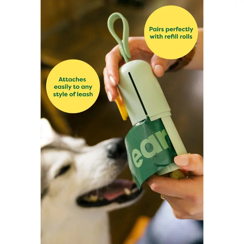 Dog waste bag dispenser, easy attachment to leashes, convenient for pet owners on the go.