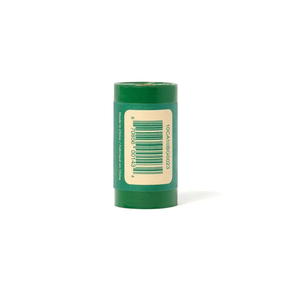 Green cylindrical container with a label, ideal for storing small items or supplies.