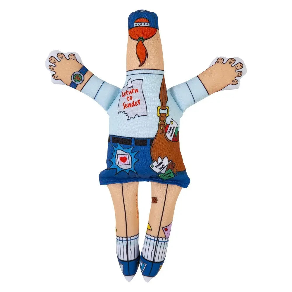 Colorful plush toy shaped like a cartoon character with arms and legs, perfect for imaginative play.