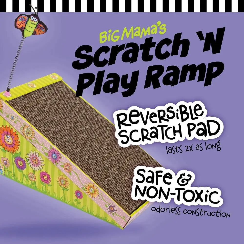 Big Mama's Scratch 'N Play Ramp features a reversible scratch pad for safe, non-toxic cat play.