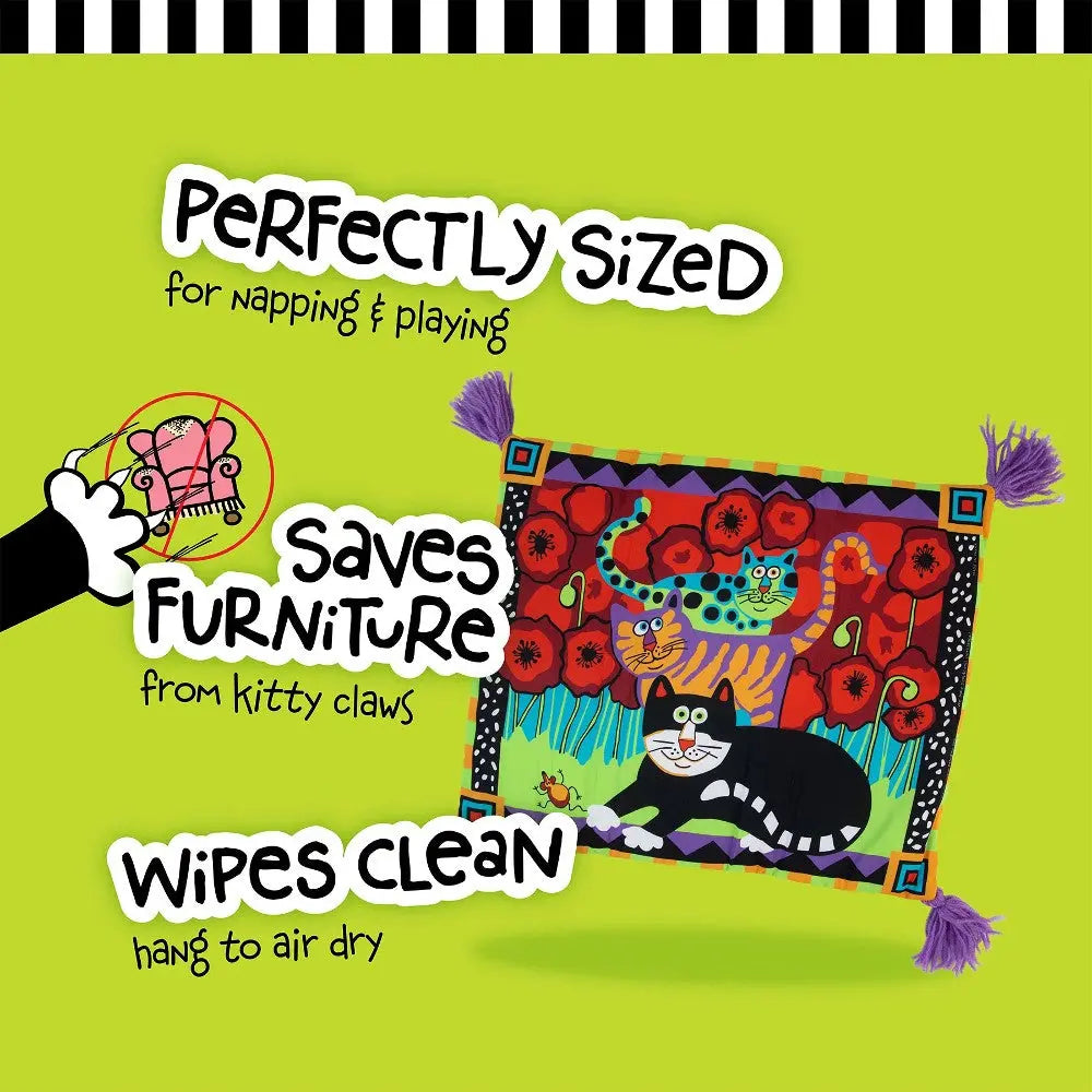 Colorful cat play mat with playful designs, perfect for napping and protecting furniture from claws.