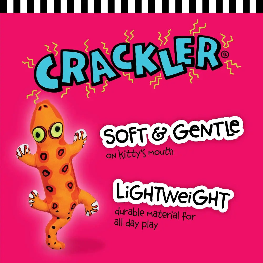 Colorful Crackler toy for cats, soft and gentle on mouths, made from durable lightweight material for all-day play.