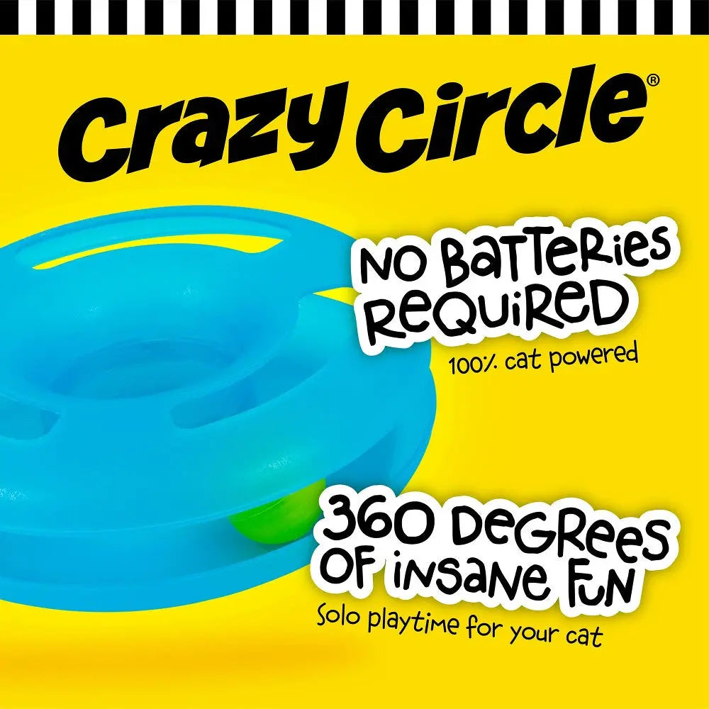 Crazy Circle cat toy, battery-free, offers 360 degrees of fun for solo playtime.