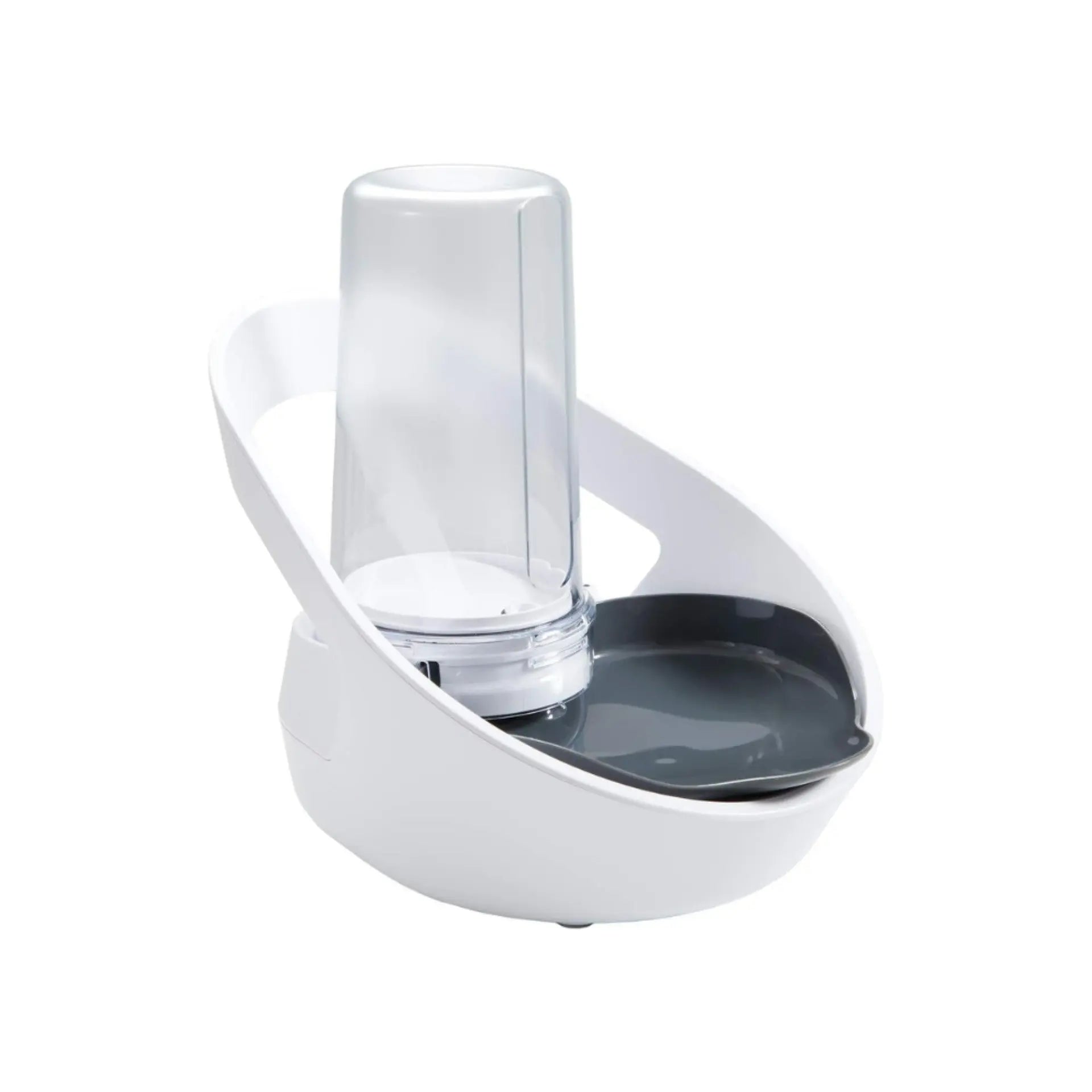 Pet water dispenser with a sleek design and removable water reservoir for easy refilling.