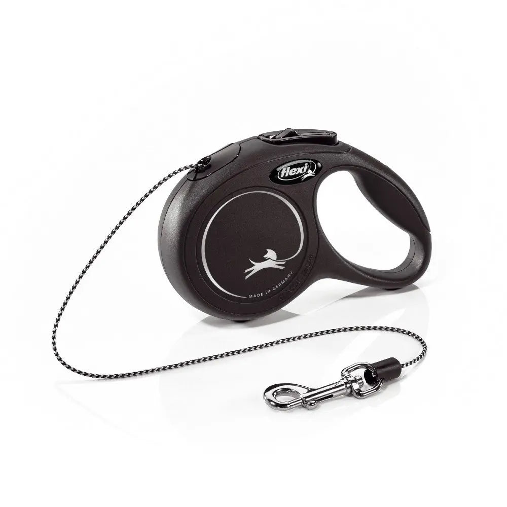 Retractable dog leash with ergonomic handle for easy control and comfort during walks.