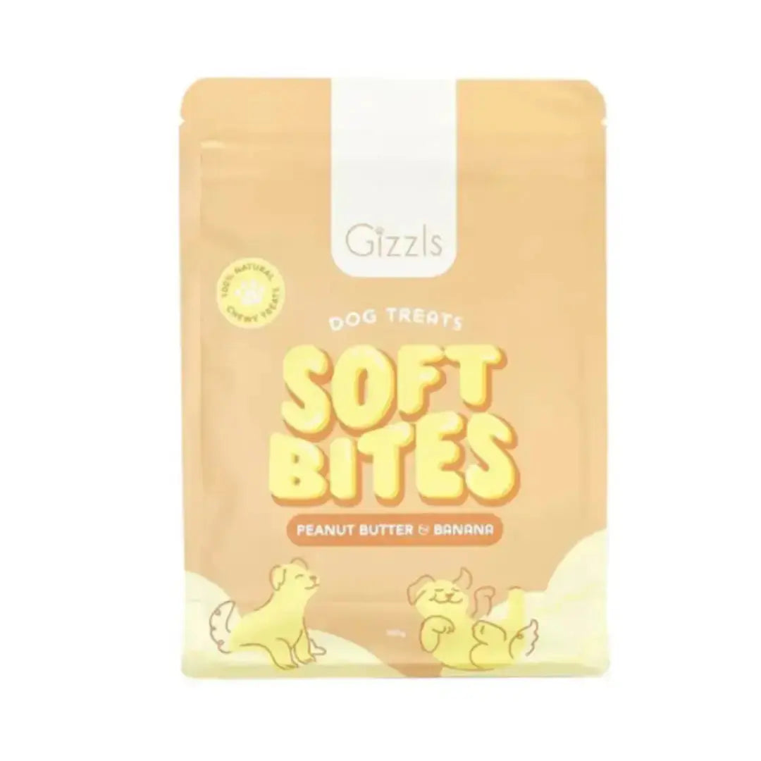 Gizzls Soft Bites Peanut Butter Banana Dog Treats 300g Canine Co gizzls-soft-bites-peanut-butter-banana-dog-treats-300g-canine-co
