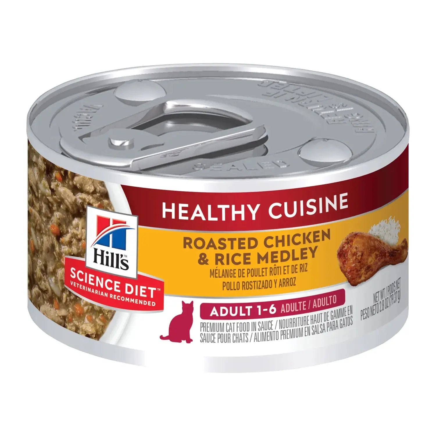 Hill's Science Plan Feline Adult Chicken & Rice Stew wet cat food tin, front of pack