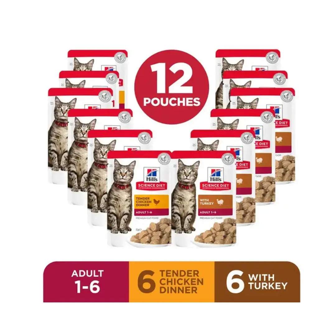 Hill's Science Plan Feline Adult Chicken & Turkey Multipack Wet Cat Food Pouch   | Canine & Co