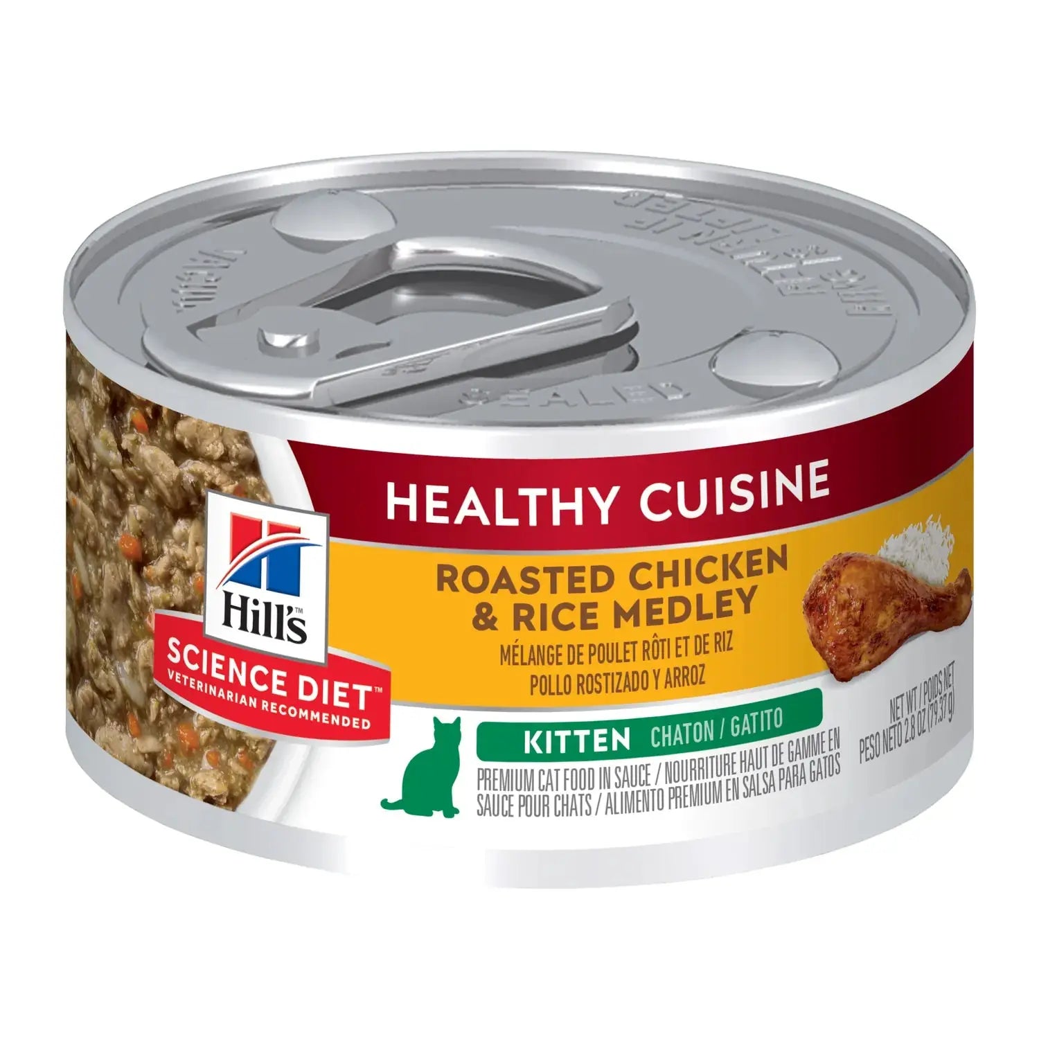 Hill's Science Plan Feline Kitten Chicken & Rice Stew wet cat food tin, front of pack