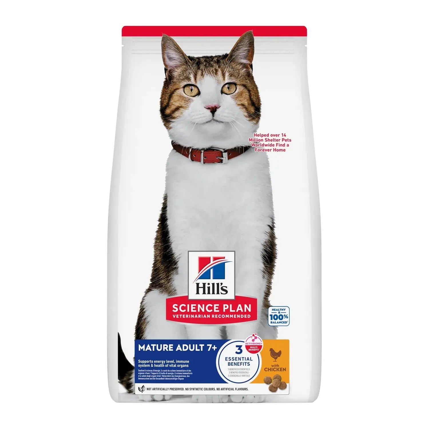 Hill's Science Plan Feline Mature Adult 7+ dry cat food with chicken, new ActivBiome+ bag front