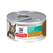 Hill's Science Diet Perfect Weight cat food can with roasted vegetable and chicken medley for adult cats.